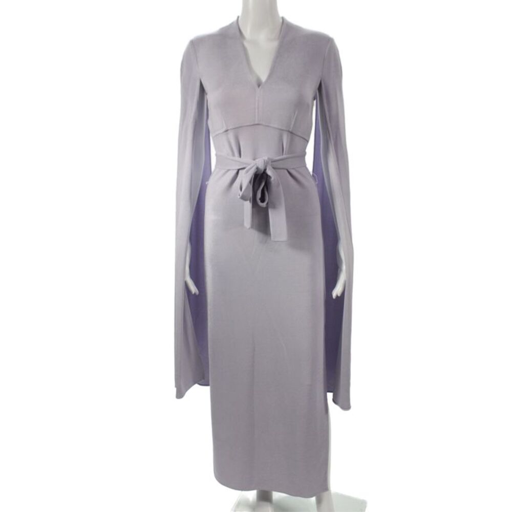 Safiyaa Women Maxi Sheath Dress Purple V-Neck Long Sleeve Cotton Tie Size 2